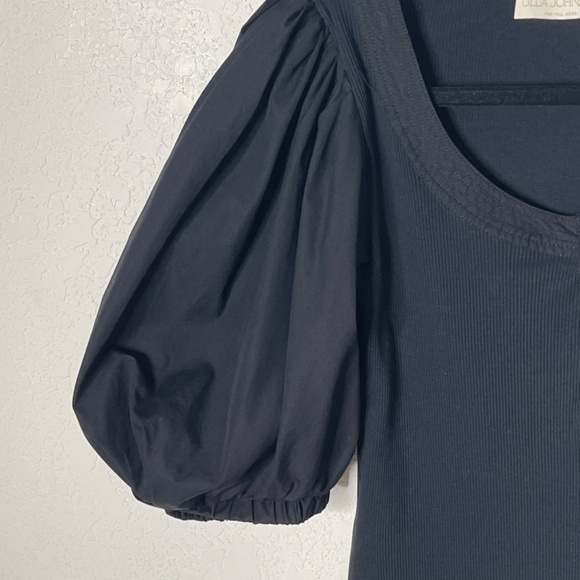Ulla Johnson Puff Sleeve Top Size Small Black 1/4 Snaps Ribbed body - Picture 3 of 10